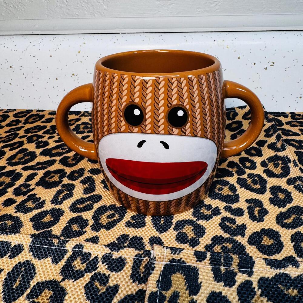 Galorie Sock Monkey Double Handle Coffee Hot Cocoa Mug